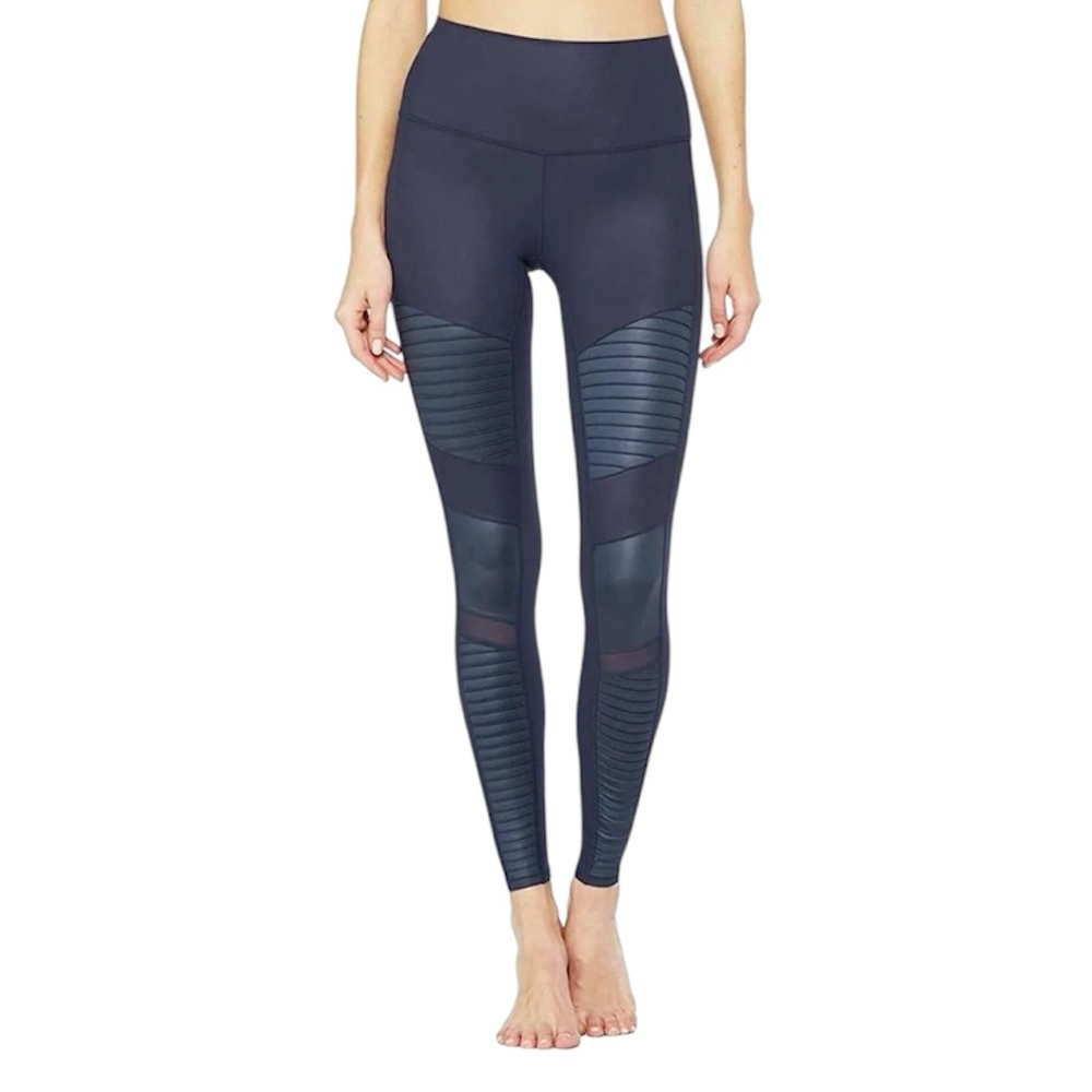 ALO Yoga Navy Blue Moto-Panel Leggings